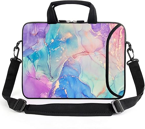 AMARY 15.4" 15.6" laptop sleeve adjustable shoulder strap with handle accessory pocket for men women (Marble-1)