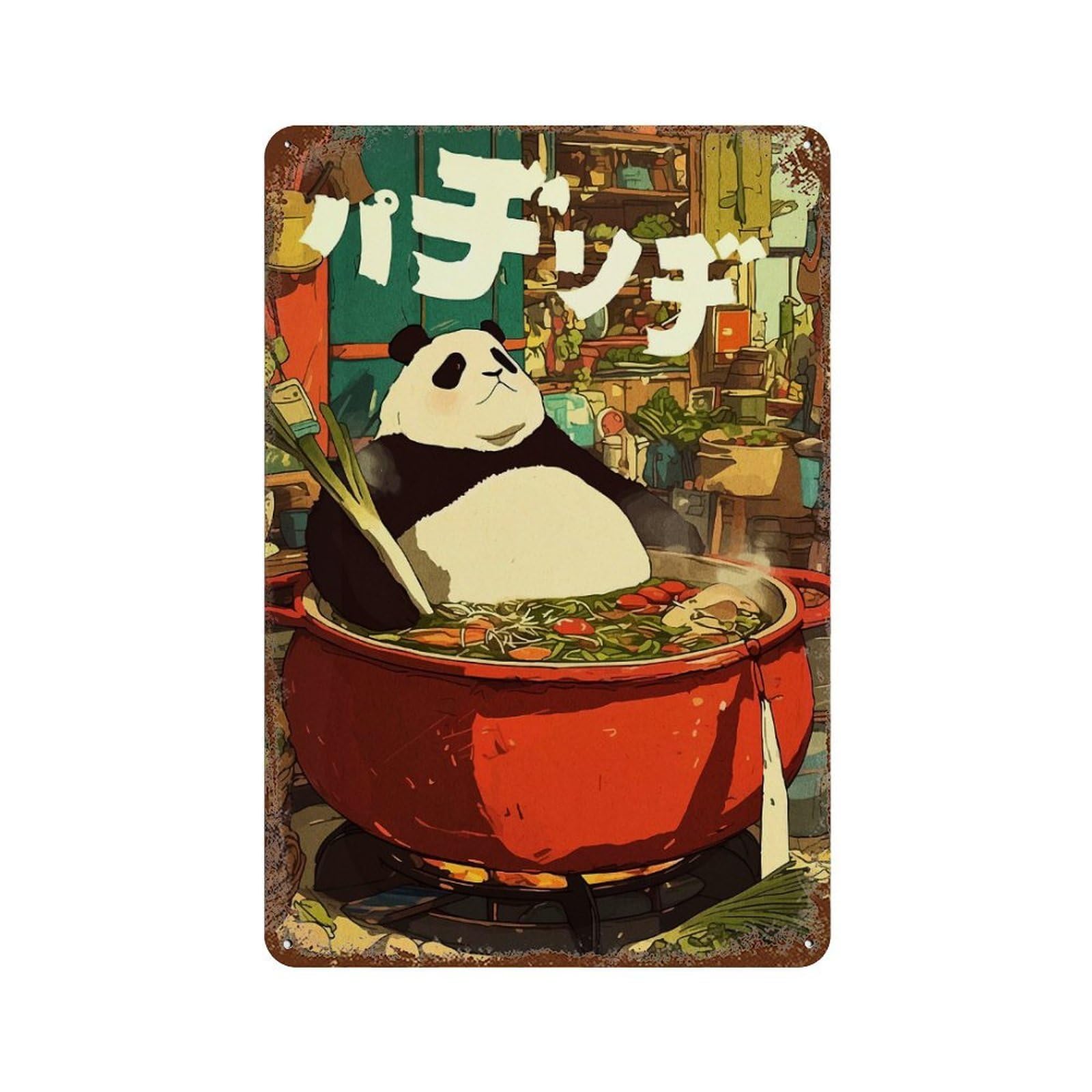 Panda in A Pot 11.8"x7.9" Vintage Rust Metal Sign, Decorative Metal Wall Art for Farmhouse, Kitchen And Entryway Decor