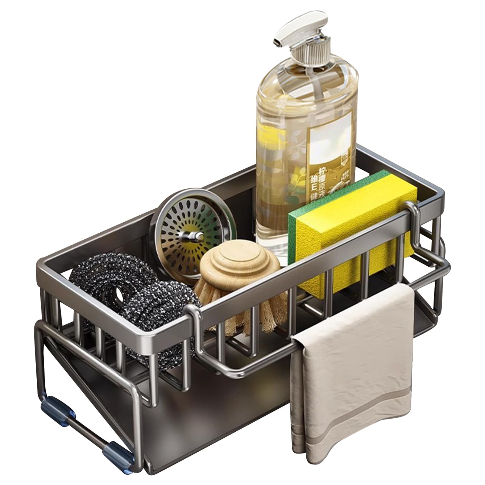 Glifora Drain Rack - Rustproof Carbon Steel Organiser with Detachable Drain Tray, Storage Rack for Kitchen Sink Sponges and Soap