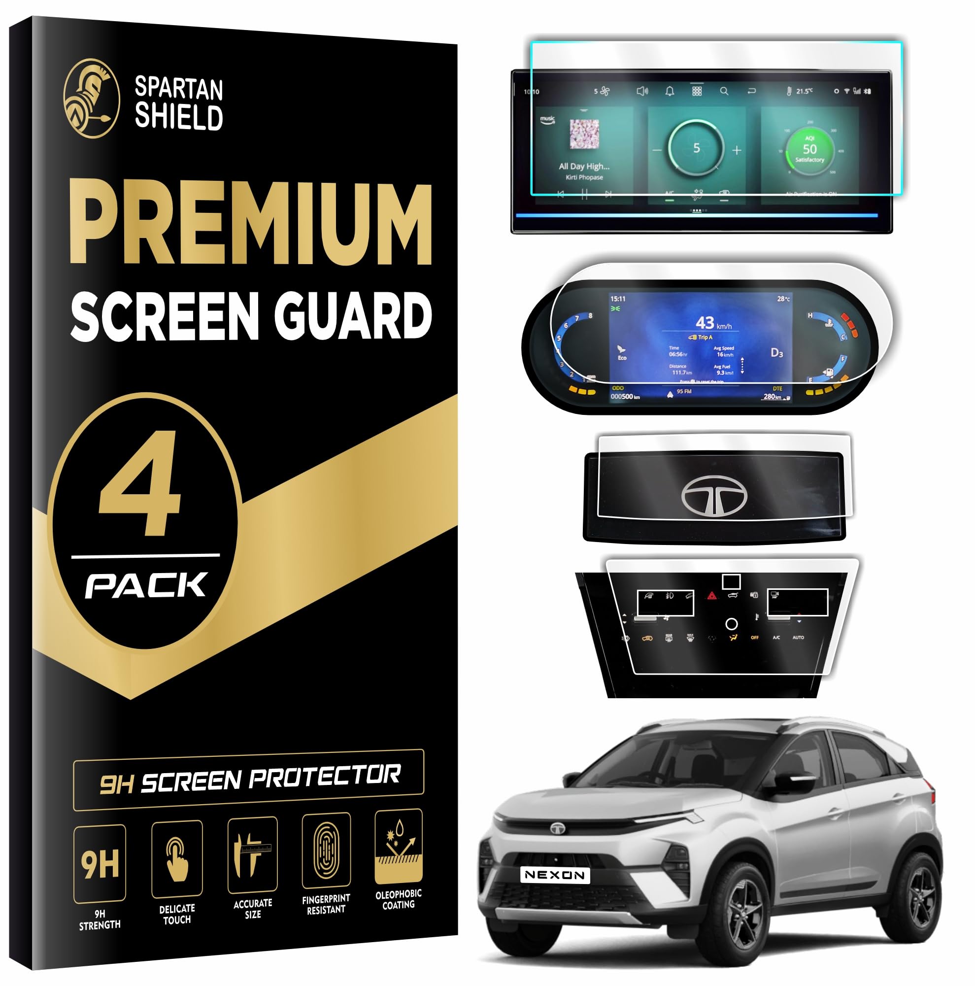 {4 PACK) Screen Guard For TATA NEXON 2026 || 10.25 INCH INFOTAINMENT [THIN CORNERS] + 7 inches MID + AC PANEL + STEERING CLUSTER Protector || Display Accessories [Not Tempered Glass]-image-32