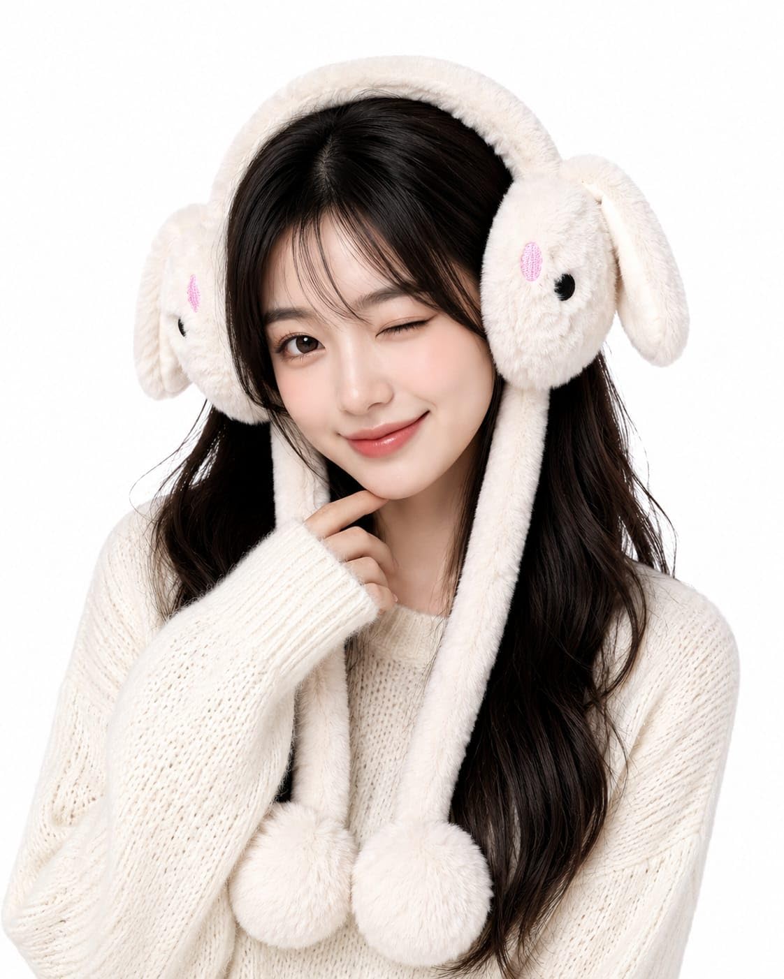 Nephar Cute Bunny Ear Muffs for Boys & Girls | Soft Plush Rabbit Winter Earmuffs | Faux Fur Ear Warmers | Kawaii Long Ear Earmuff | Cold Weather Outdoor Winter Fashion Accessory-image-32