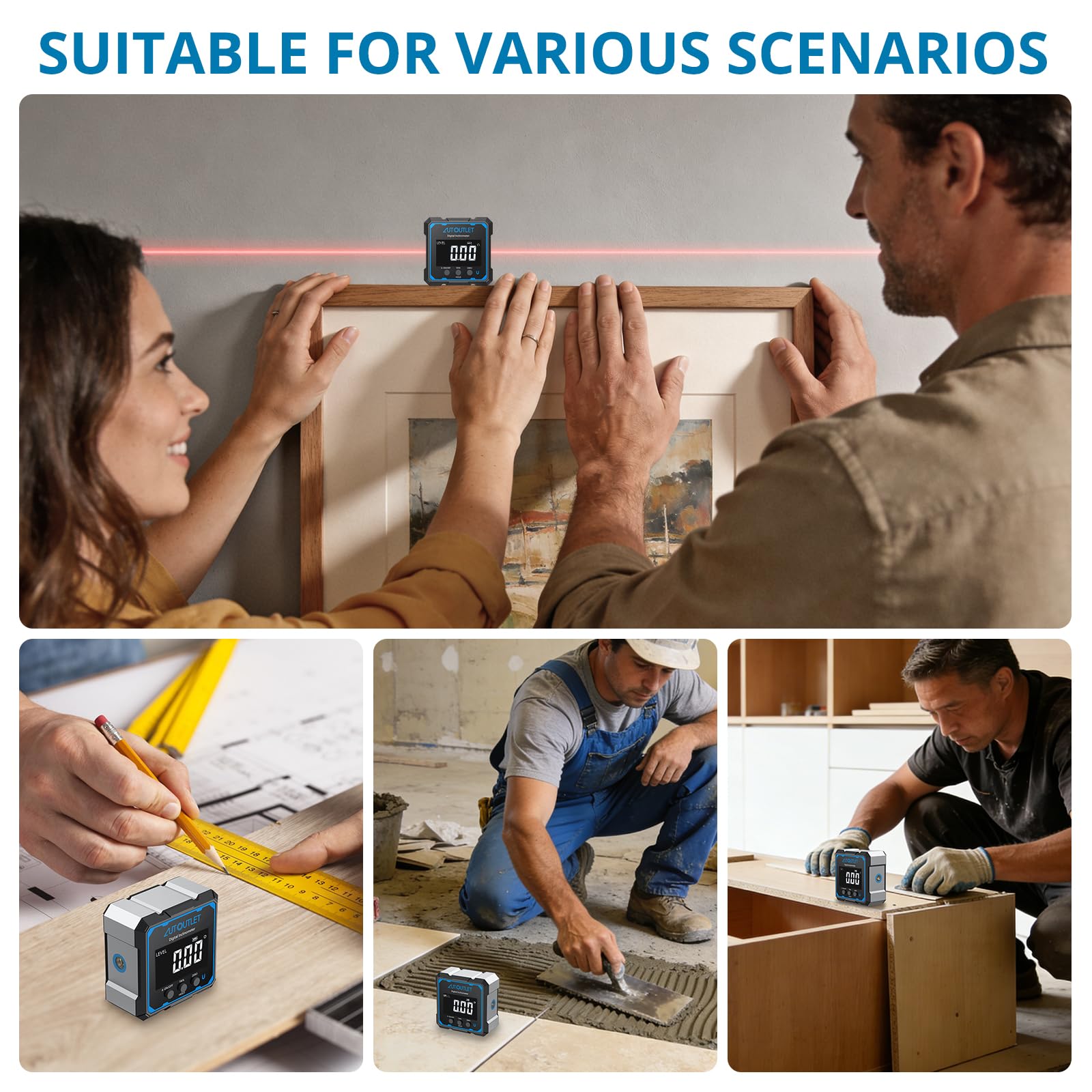 AUTOUTLET Inclinómetro Digital con laser 4x4 Buscador de Ángulos 4 * 90 ° Indicador de Bisel, Inclinómetro con Luz de Fondo Magnética, IP54 Impermeable Caja de Nivel Digital
