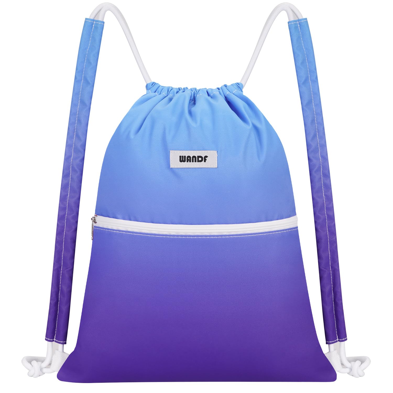 WANDF Drawstring Backpack Sports Gym Bag with Shoulder Pads Water Resistant String Cinch Bag for Women Men (Blue Gradient)
