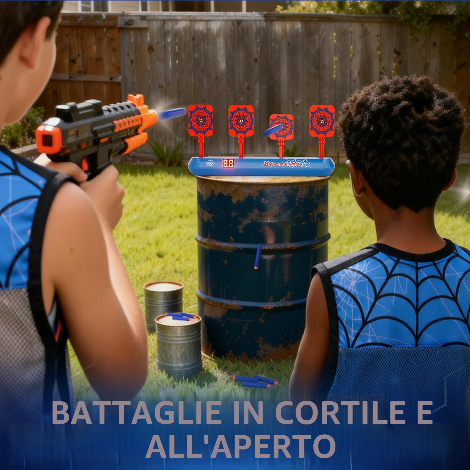 Lehoo Castle Bersaglio Nerf, Tiro al Bersaglio Bambini con Pistola Giocattolo, Gilet tattico, Regalo di Natale, Spider Giochi Bambino 5 6 7 8 9 Anni