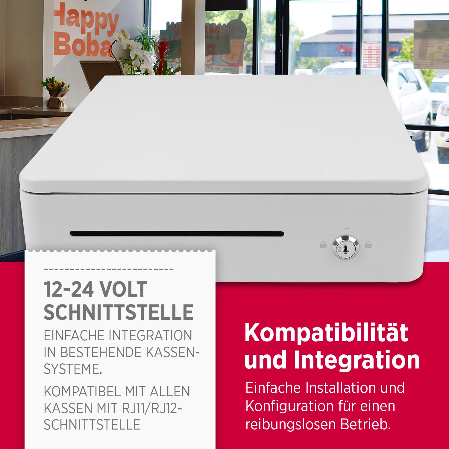 OLYMPIA S 330 blanc | Tiroir caisse avec 8 compartiments pour pièces et 4 compartiments à billets | Tiroir-caisse robuste en métal | Caisse enregistrable à commande électrique avec serrure et