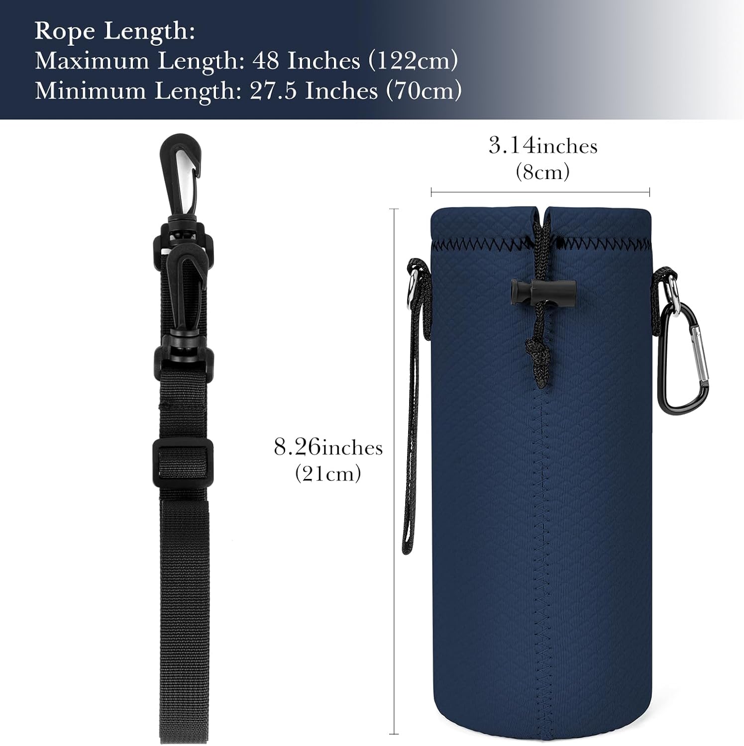Linkidea Neoprene Water Bottle Carrier with Strap Compatible with YETI Rambler Bottle 18oz/26oz, Yonder 25oz, Insulated Waterbottle Sling Bag with Shoulder Strap, Navy Blue image 2