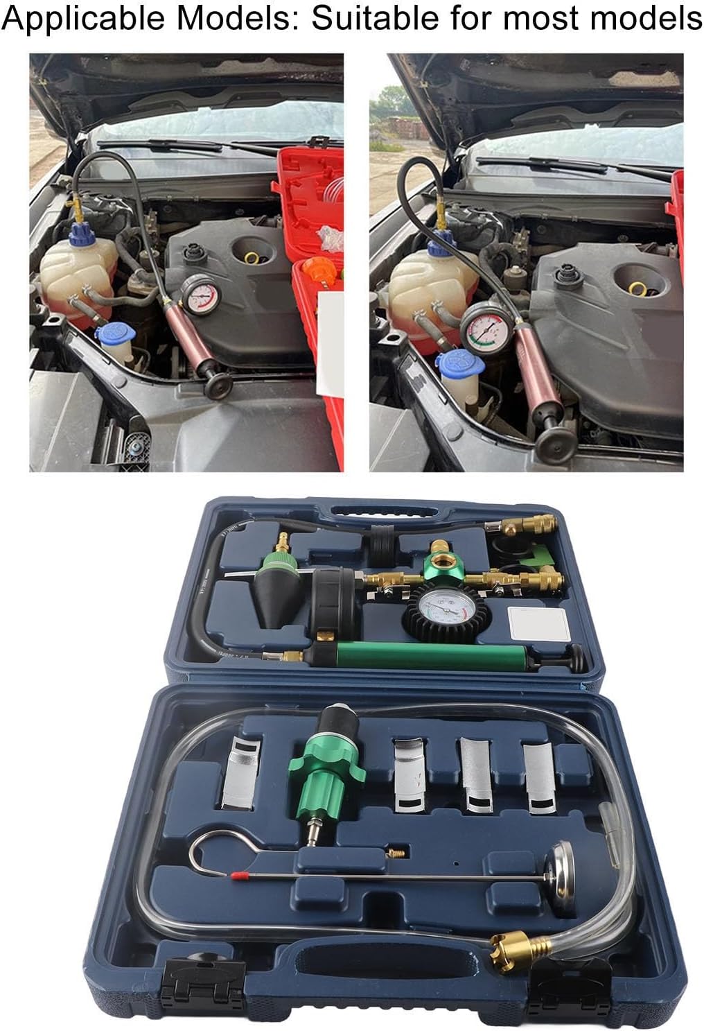 Universal Coolant System Vacuum Refill Kit with Antifreeze Changer, Leak Tester, for Most Vehicles, Efficient and Convenient Toolbox with 15 Piece Set