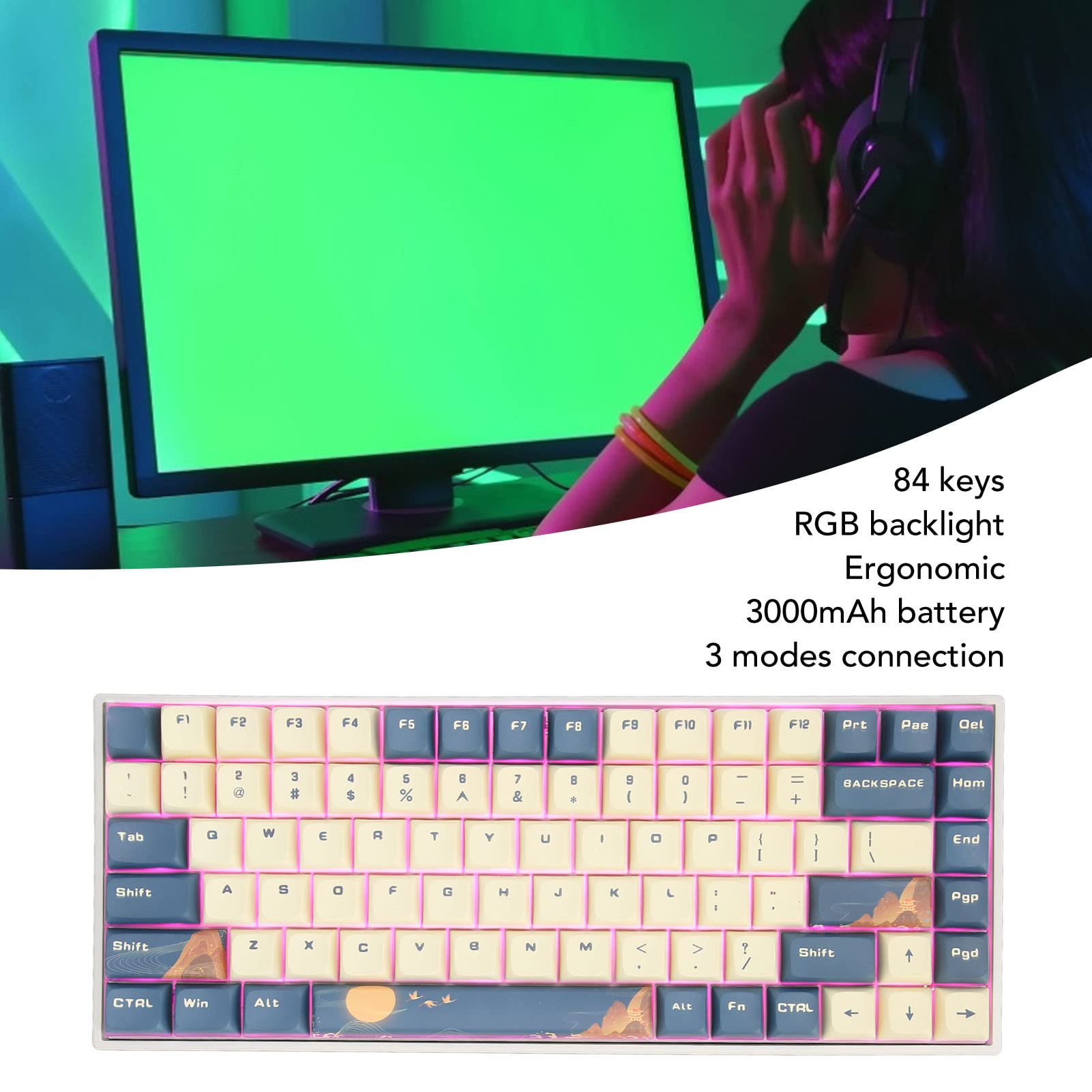 Amazon | 84キーメカニカルゲーミングキーボード、2.4G Bluetooth RGB