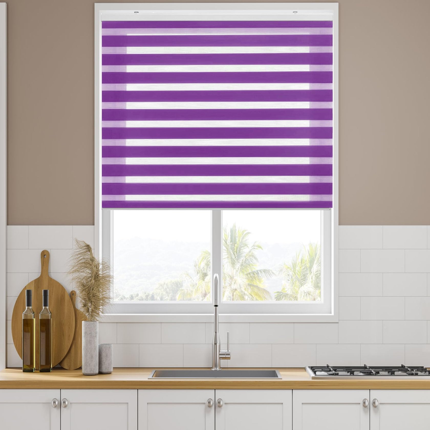 Window Blind 100 x 250 cm Thermal Insulated,UV Protection, Roller, Roman and Vertical blinds with Install Accessories for Bedroom, Purple