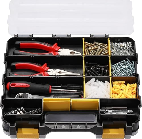 Miniatura 8 de Mayouko Organizador de herramientas de doble cara, divisores de plástico extraíbles personalizables, almacenamiento de caja de hardware, organizador