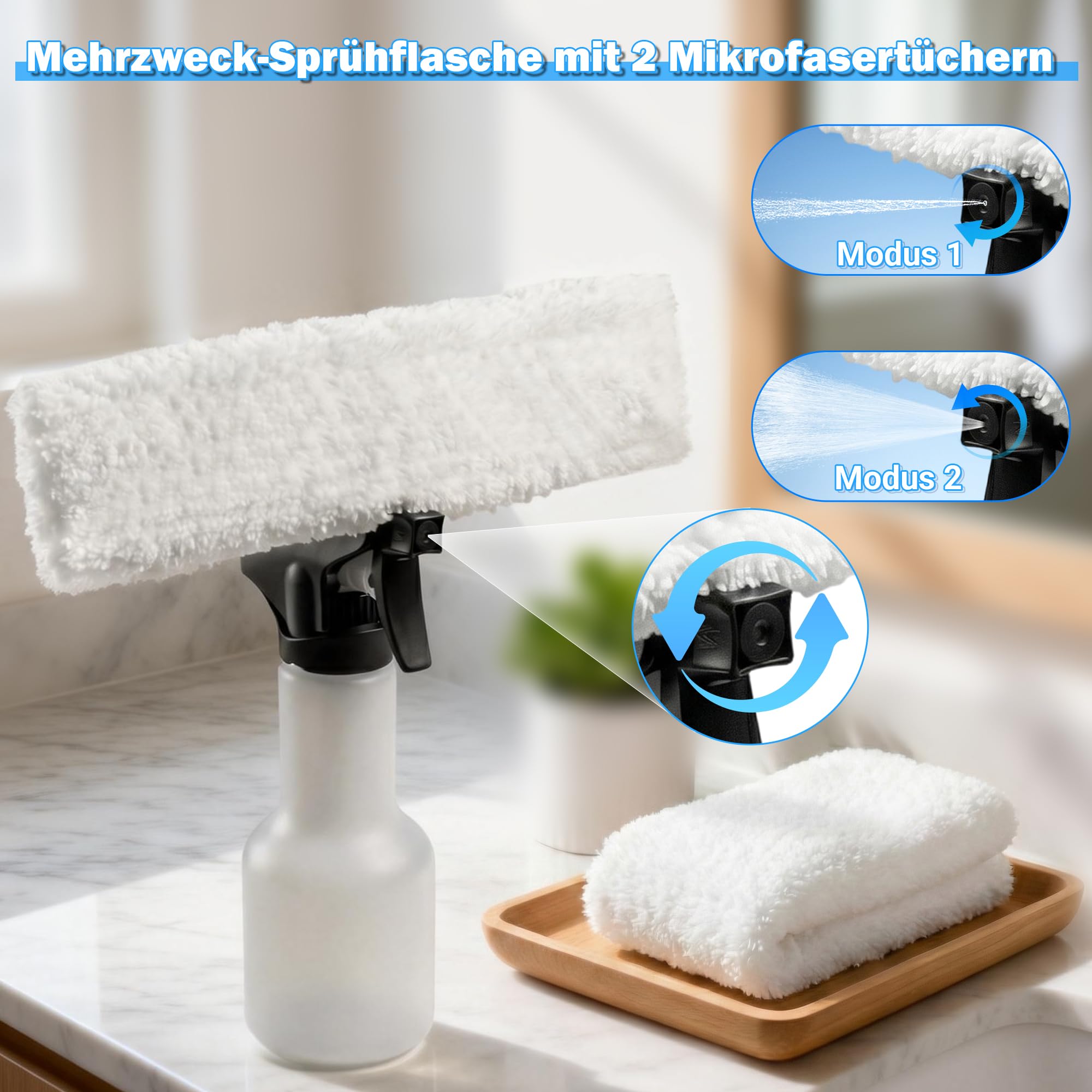 EAVE Fenstersauger Set, Akku Fenstersauger 45 Minuten Akkulaufzeit, Fensterreiniger Elektrisch 28cm Saugdüse 200ml Wassertank