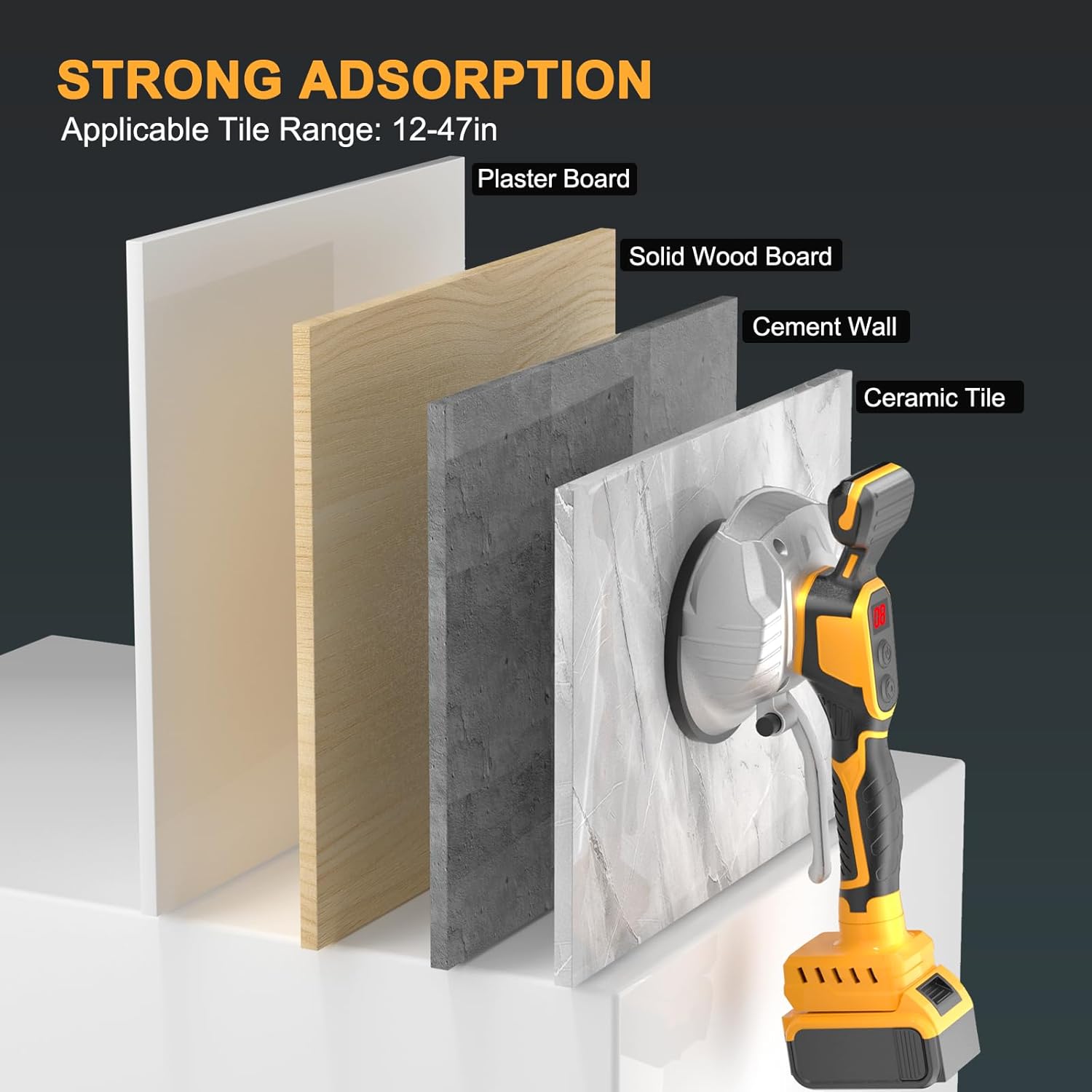 Tile Vibration Tool, Upgrade Tile Vibration Leveling Machine for DeWalt 20V Max Battery Compatible (Tool Only), 110LB Suction Cup with Lock, 8-Speed Adjustable, LCD Display for ​Floor Tile Wall