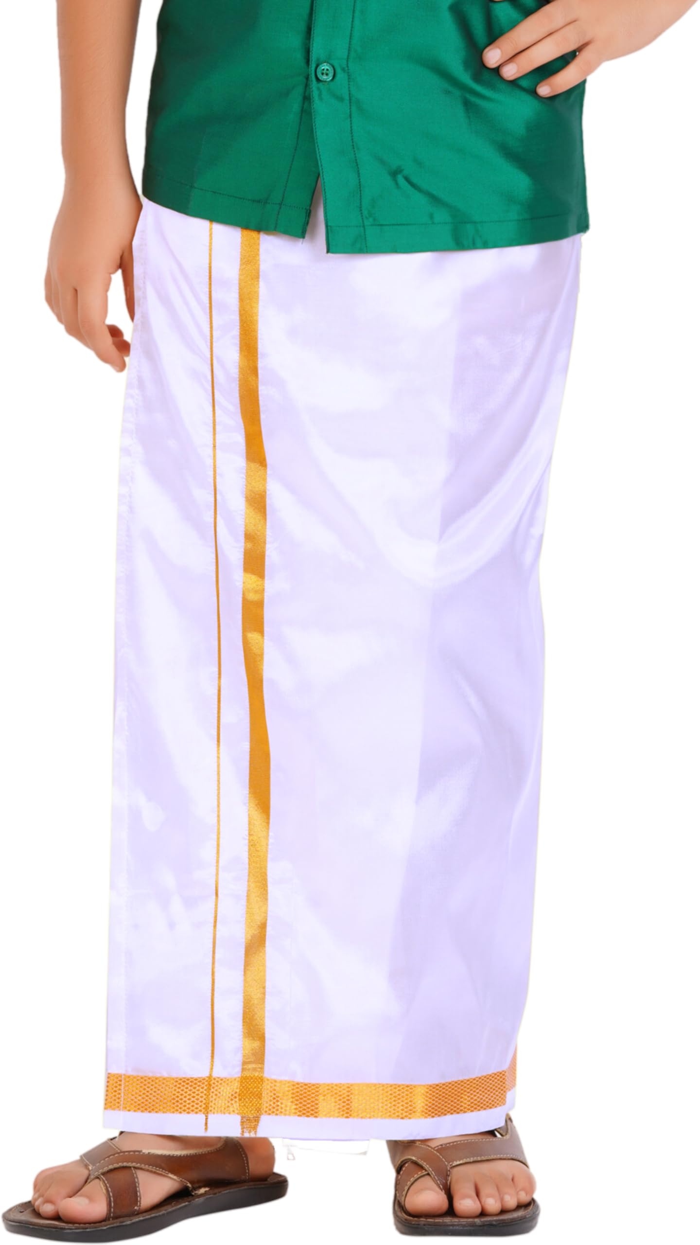 Prakasam Cotton Boys/Kids Art Silk Readymade Whiite Dhoties For Kids/Readymade Dhoties For Boys (15-16 Years)