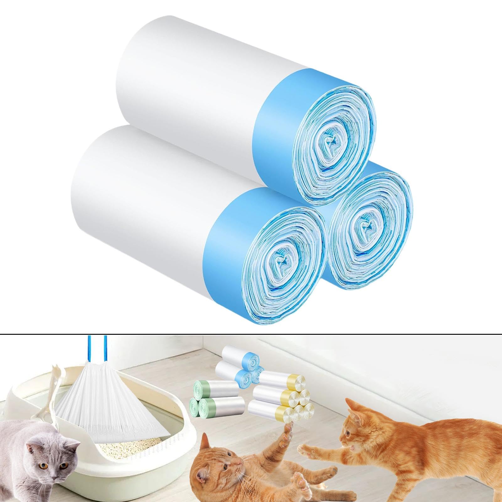 60 Piezas Bolsas para Arena de Gato Bolsas con Cordón Revestimiento Desechable Material HDPE Extragrueso Adecuado para Limpieza Diaria Viajes Uso, Cordón Azul, Individual