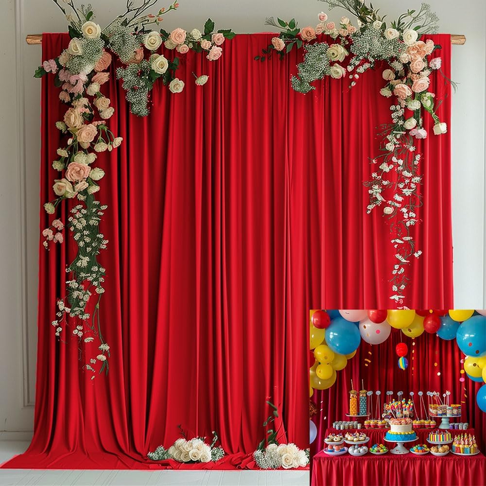 10x10FT Wedding Curtain Dark Red Backdrop Curtains for Party Wedding Ceremony Curtains Fabric Photography Backdrop 5x10ft, 2 Panel KUNS057
