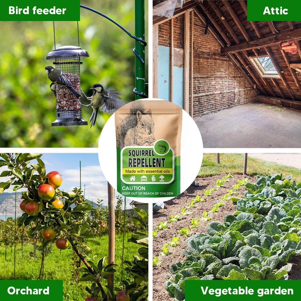 AUDQQM Repelente de ardillas para exteriores, repelente de ardillas para jardín, disuasorio de ardillas, mantiene a las ardillas lejos del patio, ático y comederos de pájaros, dura 3 meses, fácil de