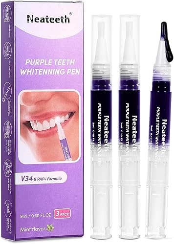 Neateeth - Paquete de 3 bolígrafos de gel blanqueador morado, bolígrafos blanqueadores de dientes morados, bolígrafos de pintura blanqueadores