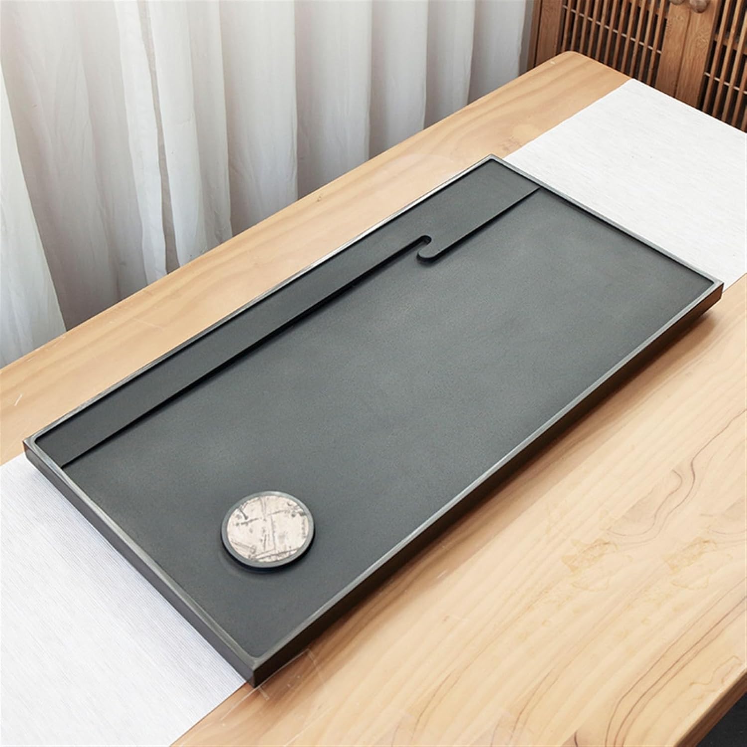 Tea Tray Natural Ebonite Tea Tray for Home Use Dry Bubble Simple Small Drainage Chinese Painting Stone Tea Table Tea Sea Tea Set Tea Plate (One Color 80x35x3cm)