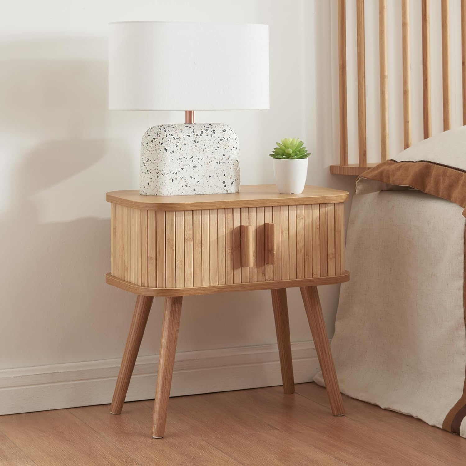 Bambus Nachttisch Izumi  Japanischer Beistelltisch Aus Bambus, Mit  Schublade  Natur, Vollstndig Montiert Nachttisch Rattan