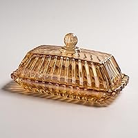 Elegant Champagne Crystal Glass Butter Dish with Lid - Fits Butter Sticks, Countertop Storage Keeper, Dishwasher Safe