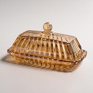 QIANCHANG Champagne Glass Butter Dish with Lid - Crystal Covered Butter Stick Holder for Kitchen Countertop