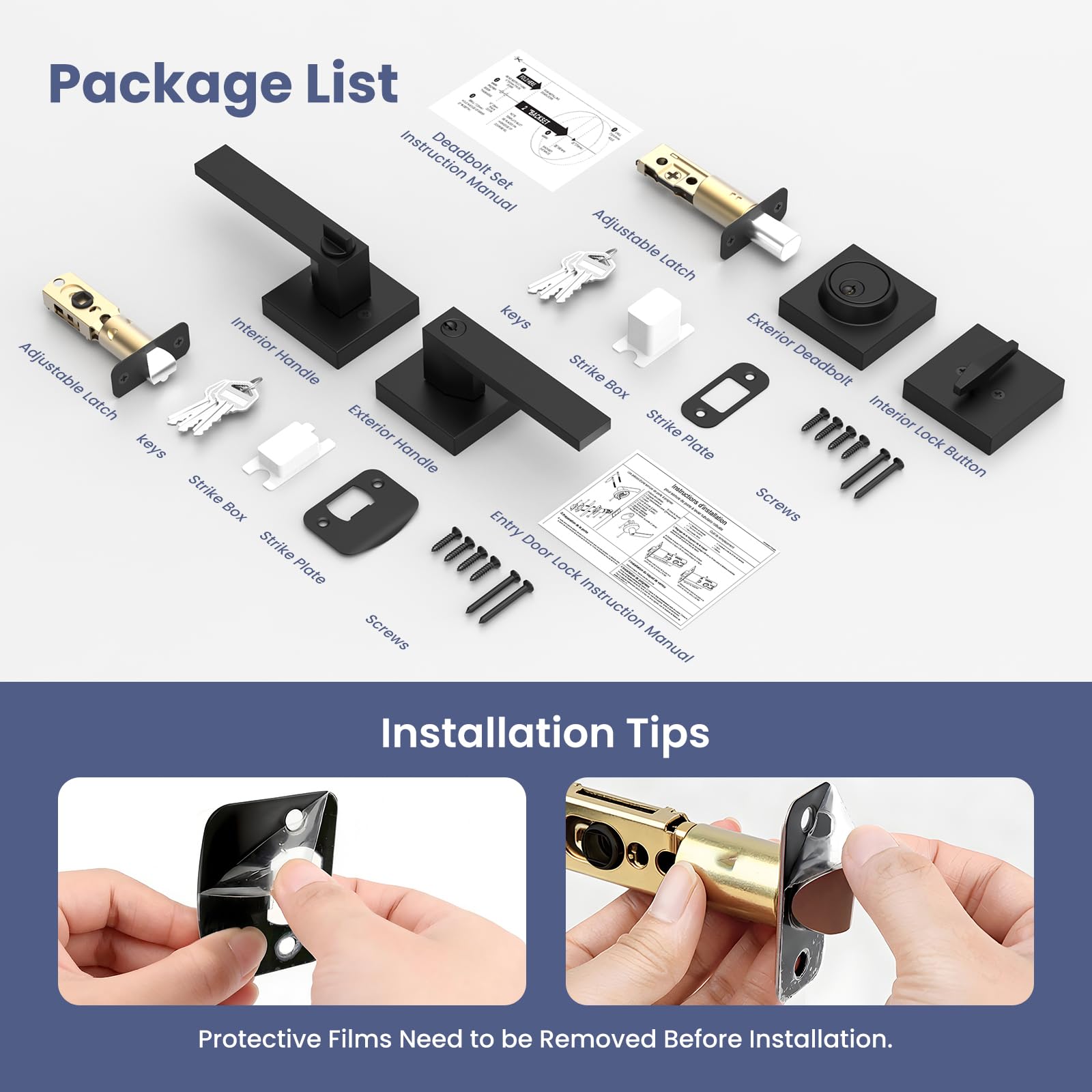 Estmoon Door Locks for Front Door, Matte Black Exterior Door Handle and Single Cylinder Deadbolt Lock, Heavy Duty Modern Square Front Door Handle and Deadbolt Set, Commercial Locks for Doors, 1 Pack — Amazon image 8