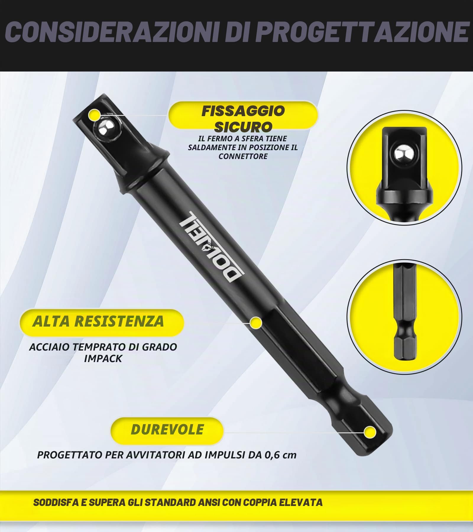 DOWELL Set di adattatori per bussole di grado a impatto, con supporto da 1/4, 3/8, 1/2, prolunga per punte da trapano a avvitatore ad alta velocità (3, 3 pollici)