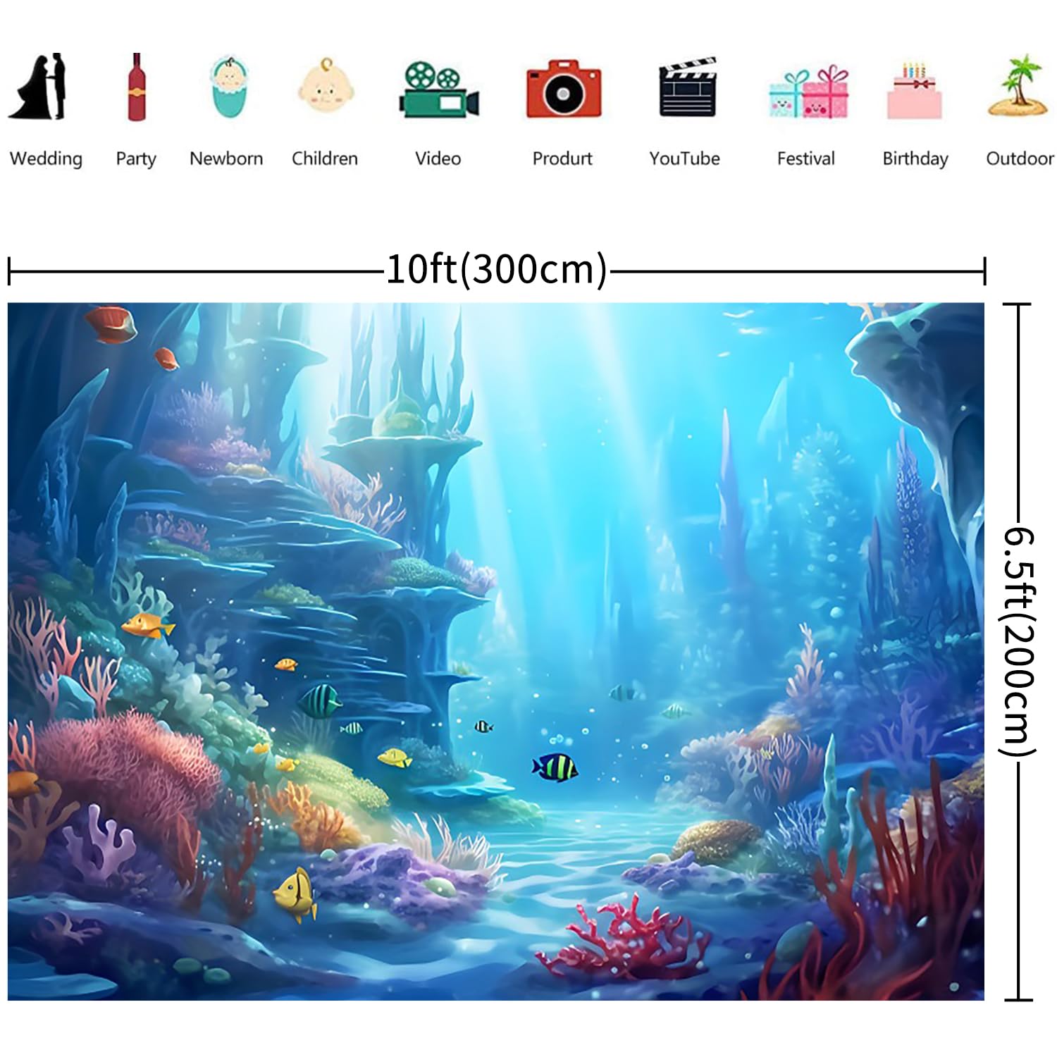 3x2m Sfondo sotto il mare mondo subacqueo oceano blu barriera corallina acquario fotografia Baby Shower bambini ragazzi ragazze compleanno decorazioni Banner Photo Booth Props