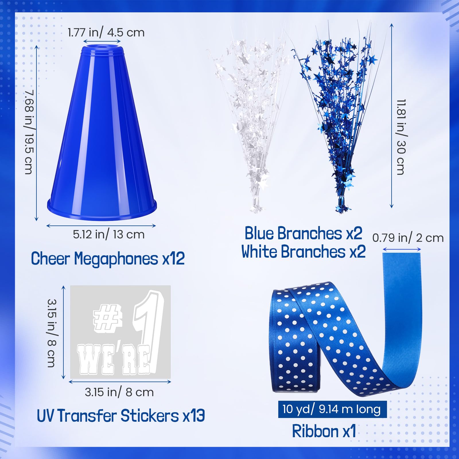 Lot de 12 mégaphones Cheer en plastique à faire soi-même, accessoire de fête « We're #1 » - Décoration de centre de table pour l'école, les encouragements, le sport, les matchs, les
