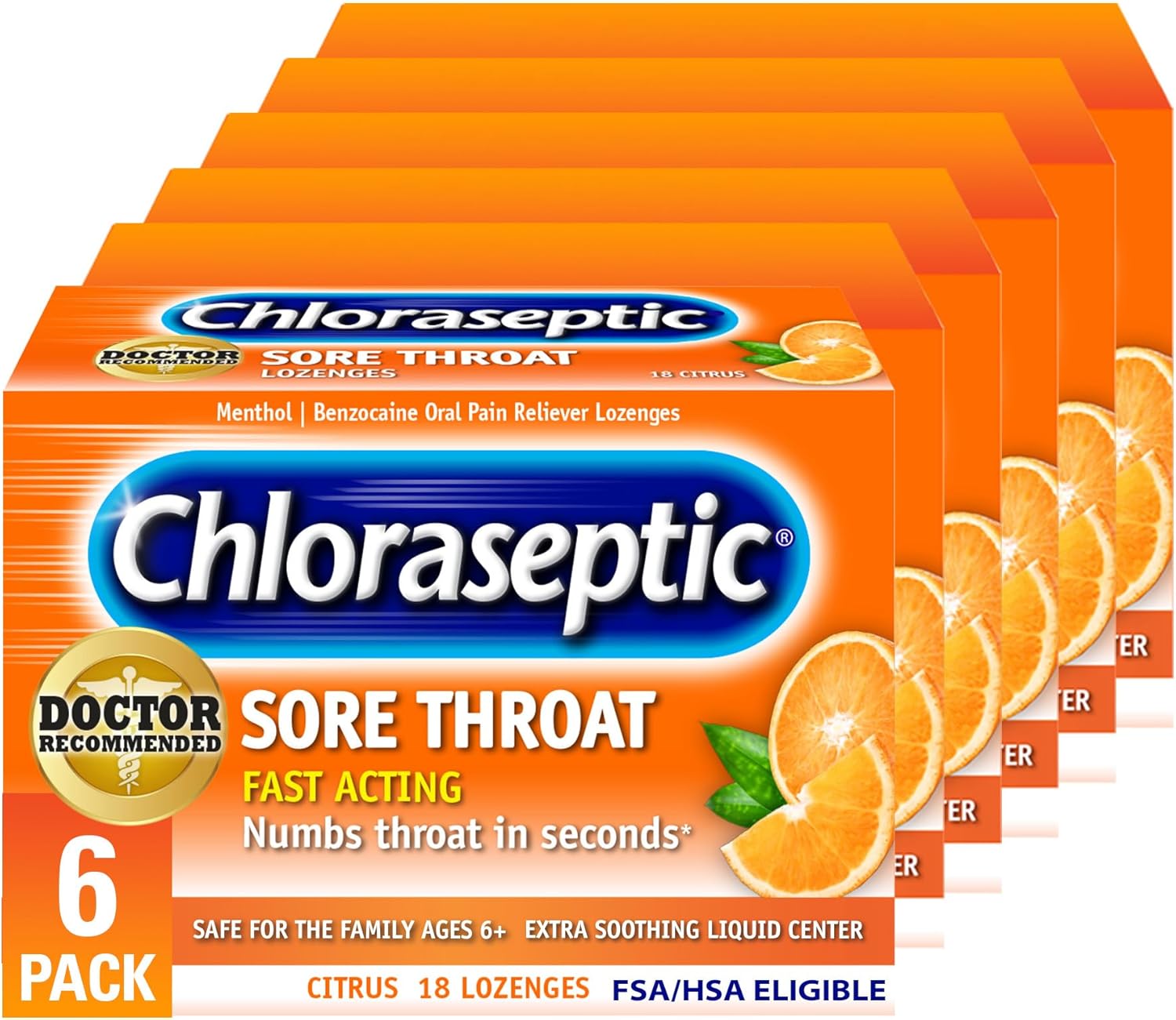 Chloraseptic Sore Throat Lozenges, Citrus, 18 Count, 6 Pack