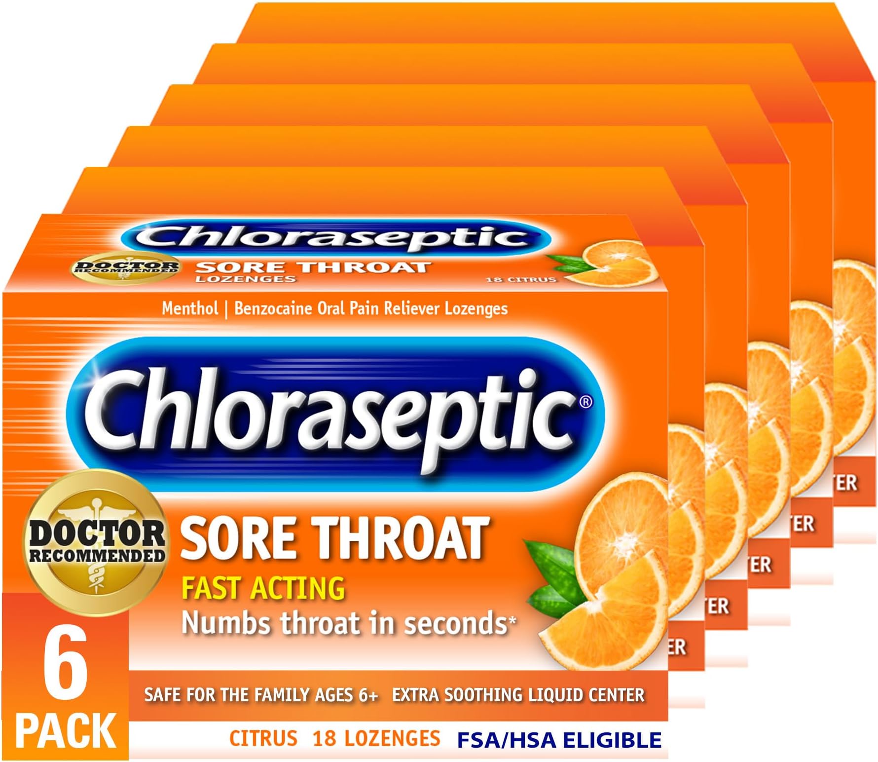 Chloraseptic Sore Throat Lozenges, Citrus, 18 Count, 6 Pack