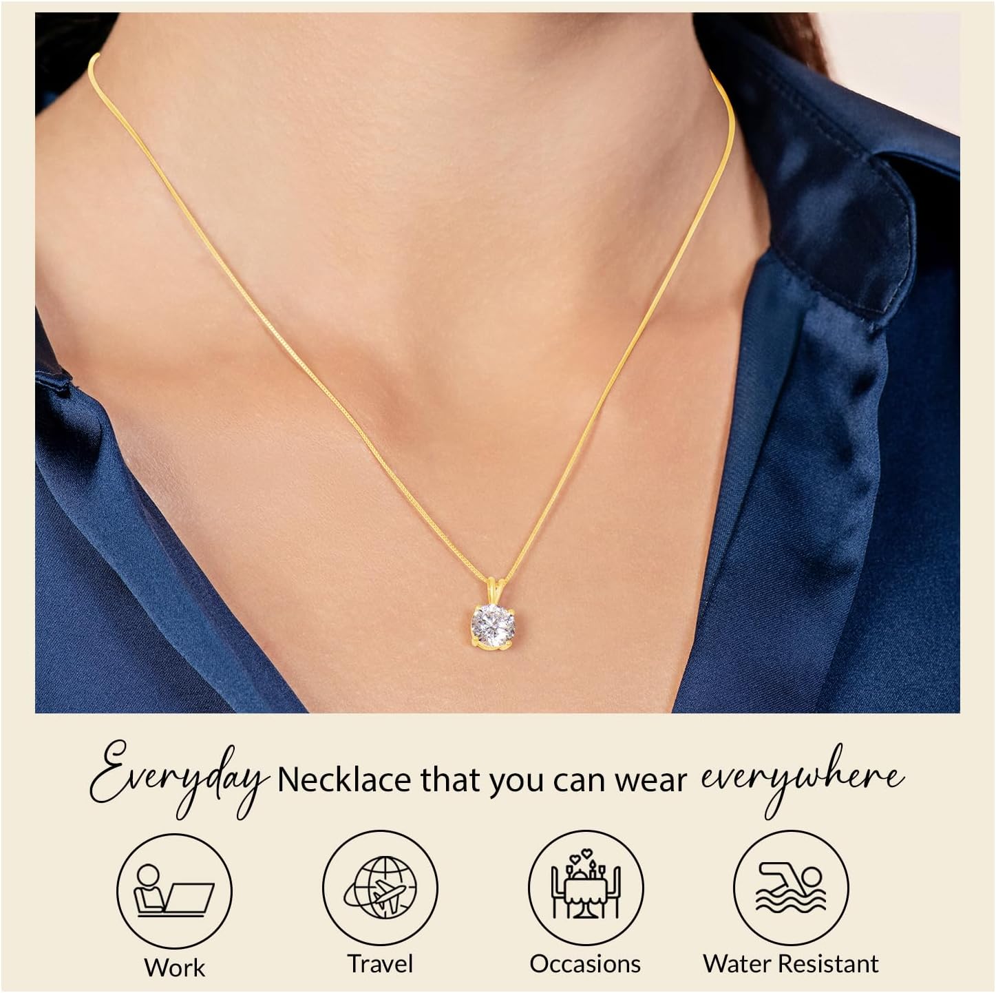Everyday Elegance Solid 14K Gold Cubic Zirconia Solitaire Pendant Necklace for Women Heart, Princess, Round, Oval, Emerald, Pear & Cushion Cut 1 or 2 CTW | .60mm Thick 16" 18" Length Box Link Chain - Image 2