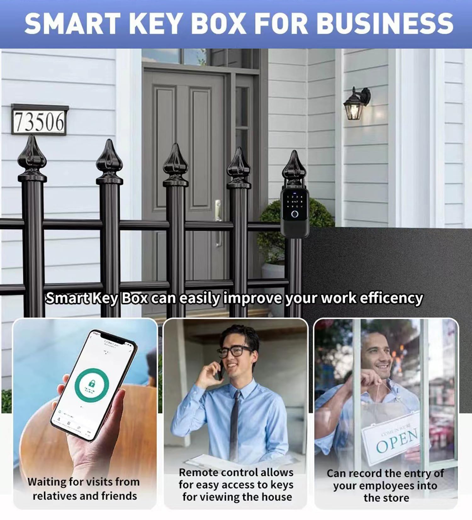 Intelligenter wasserdichter Schlüsselsafe unterstützt Tuya/Ttlock Bluetooth-Fingerabdruck-Schlüsselbox App-Fernzugriff für Wohnungsmakler Büro Haustürgriff und Wand,Tuya app