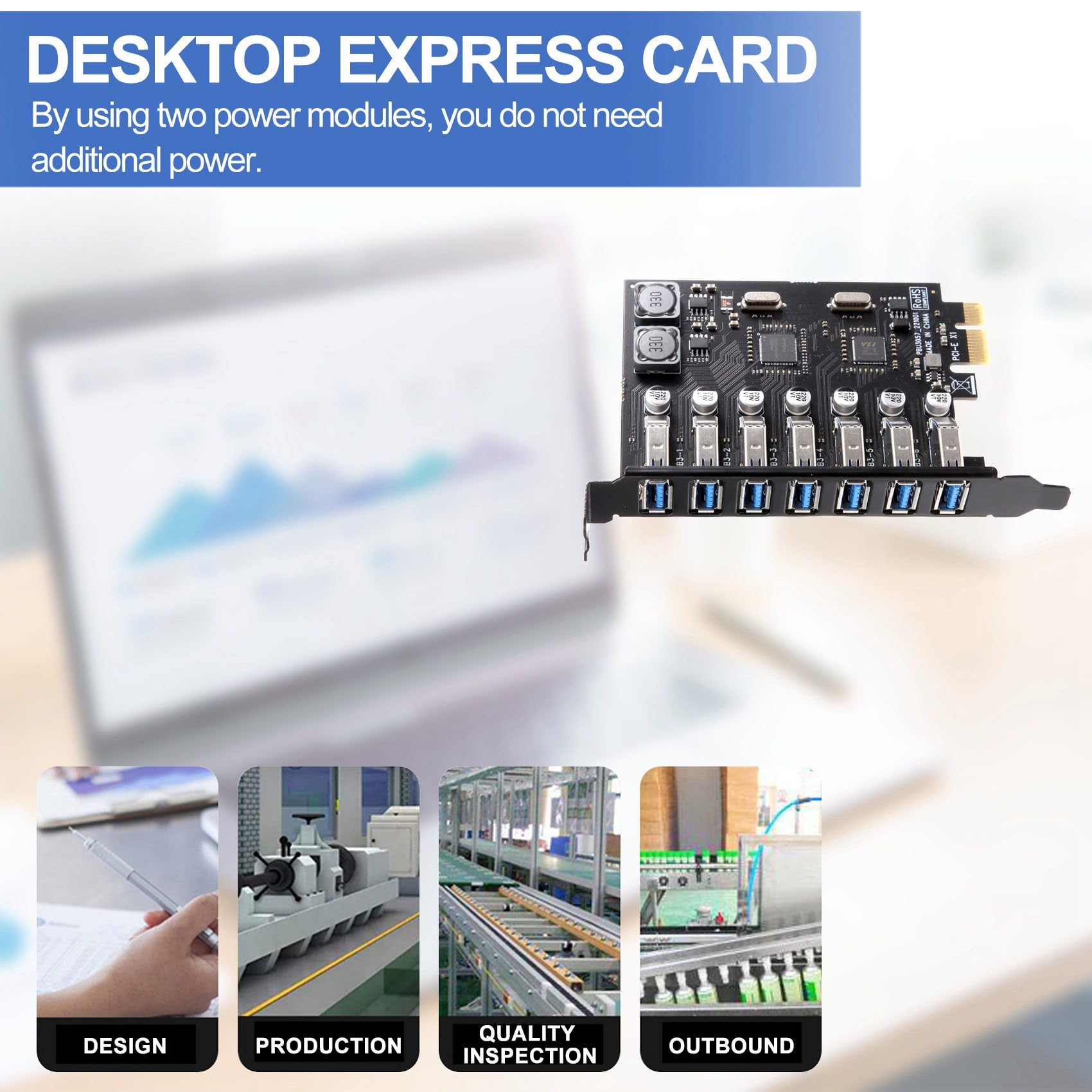 Adaptador de Tarjeta de Expansión USB 3.0 PCI-E Con 7 Puertos - Controlador Externo Extensor Para Escritorio