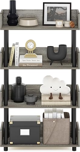 Miniatura 4 de Furinno Turn-N-Tube - Estantería expositora de 4 niveles que se monta sin herramientas, color roble francés y negro