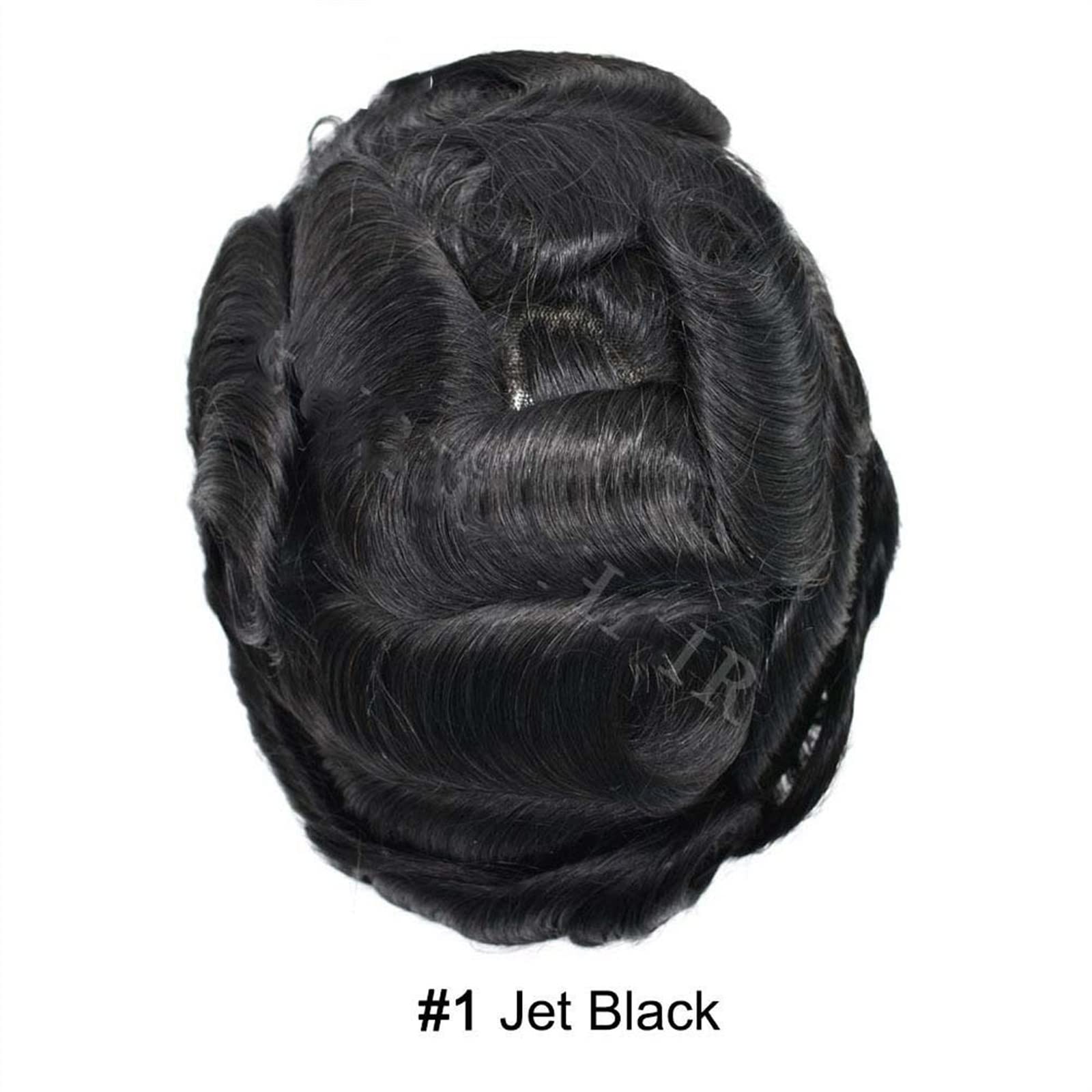Peruki męskie Tupecik męski 0,1-0,12 mm Full Poly Skin PU wtryskowy system wymiany ludzkich włosów tupecik Peruka dla mężczyzn Jet Black Mens tupecik do włosów Peruka syntetyczna naturalna i puszysta(