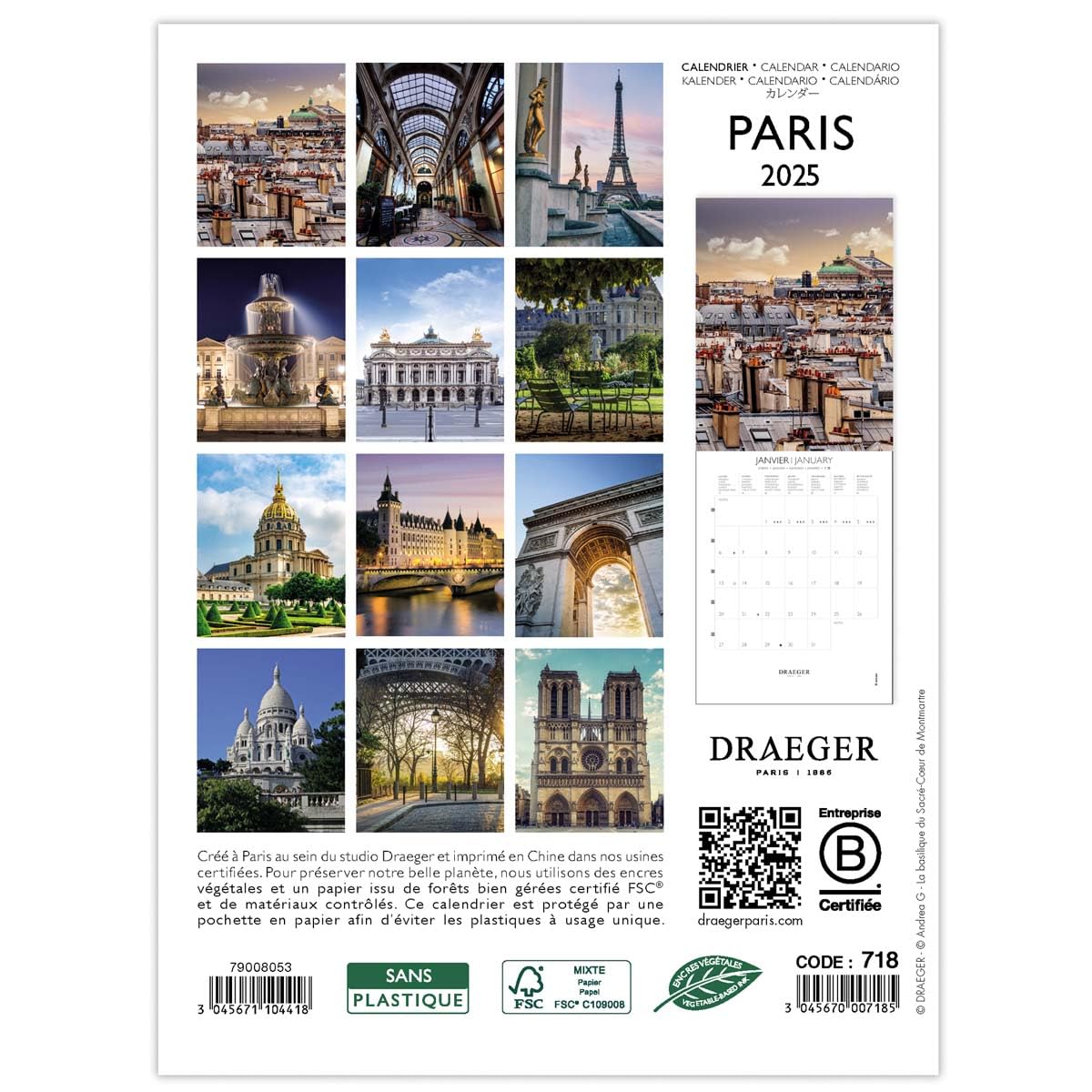 DRAEGER PARIS 1886, Small Wall Calendar 14x18cm 2025, September 2024 to December 2025-12 Themed Photos, 7 Languages - Image 3