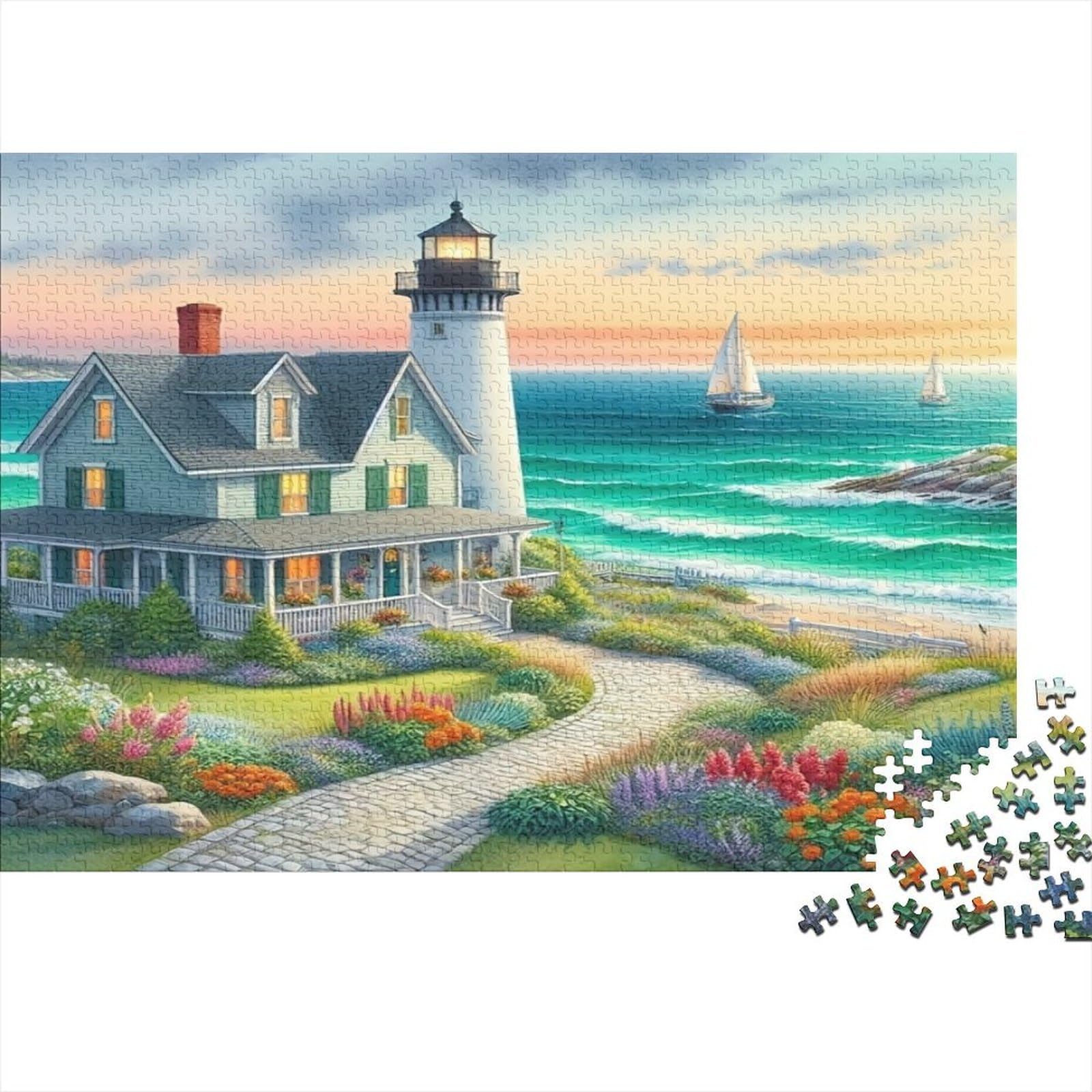 1000 Pieces lighthouse jigsaw puzzle for adults thick paper challenge seaside scenery paper puzzle wall decor relaxation 70x50cm/1000pcs