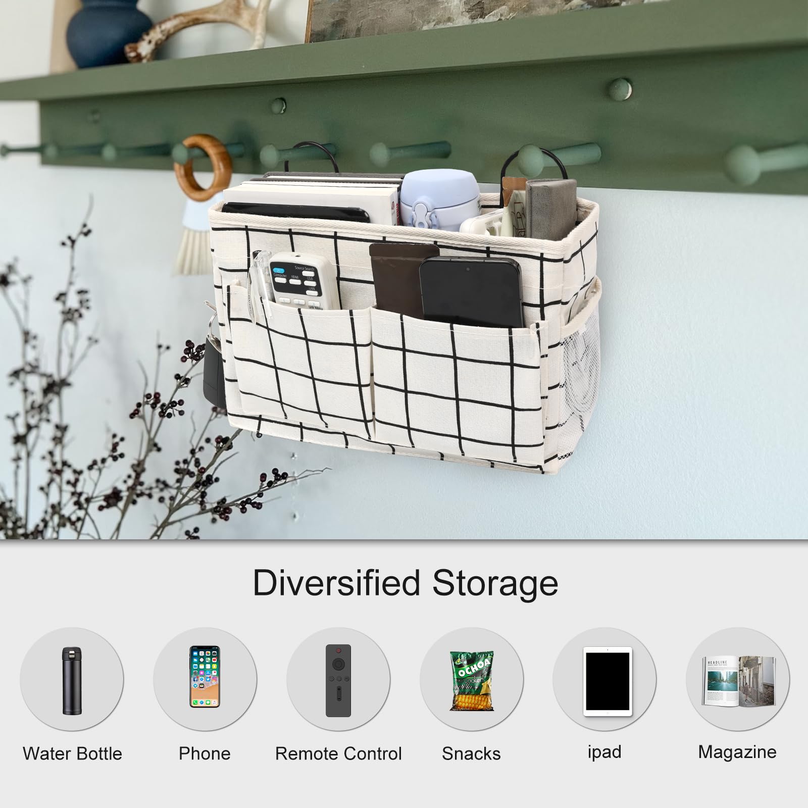 Bolsa de almacenamiento para colgar en la pared con gancho adhesivo, cestas de almacenamiento colgantes para armario con bolsillos, caja organizadora de algodón de lino impermeable para baño, 2