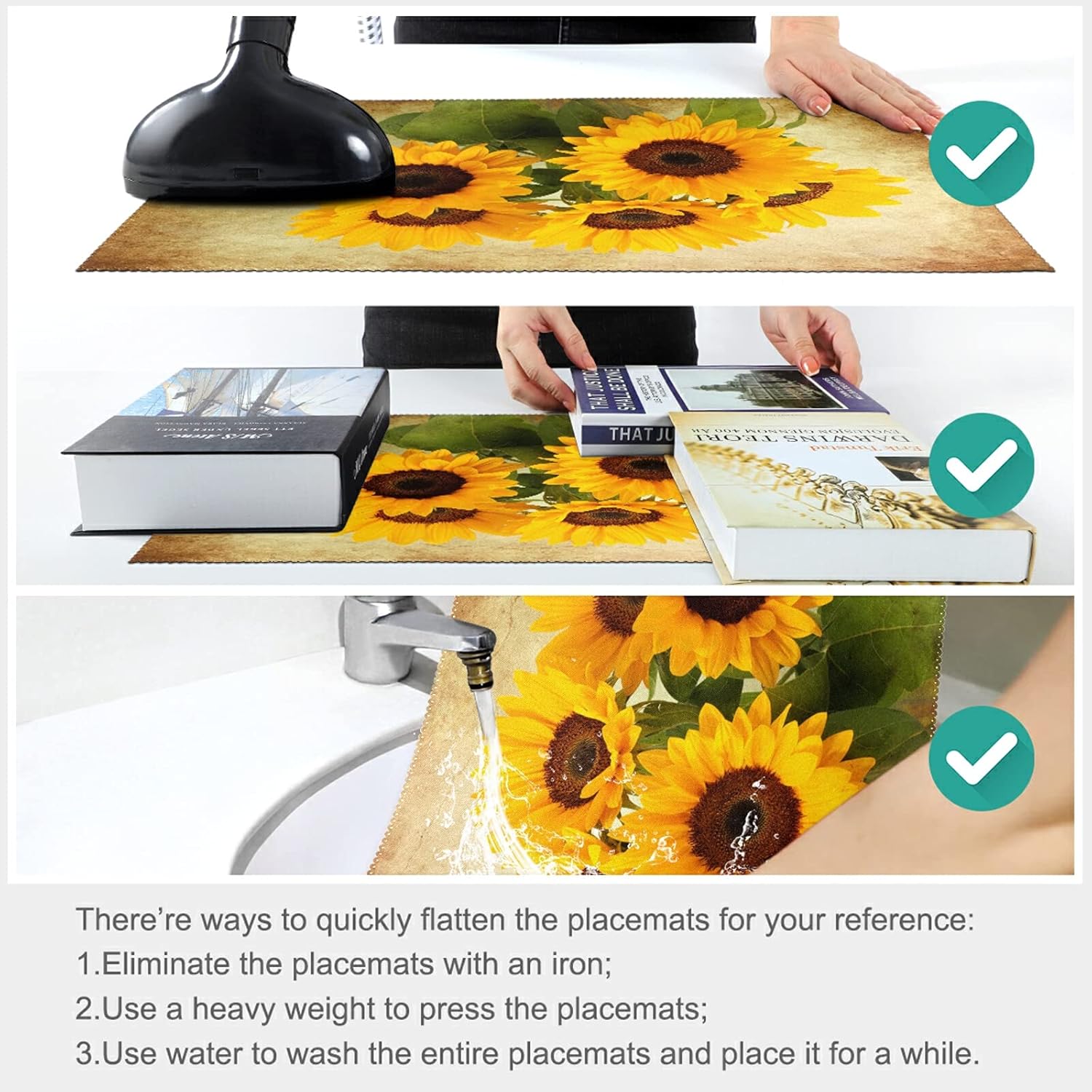 visesunny Retro Sunflower Placemat Set of 1 Table Mat Desktop Decoration Placemats Non Slip 12x18 in for Dining Home Kitchen Indoor