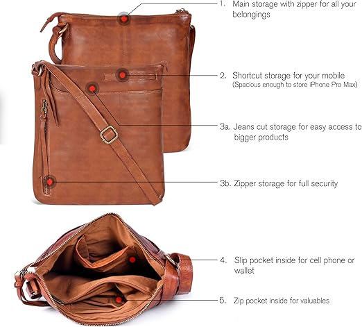 Leather Crossbody Bags for Women - Ladies Sling Handbags - Medium Cross body Purses Handbags - Purses For Women thumbnail 3