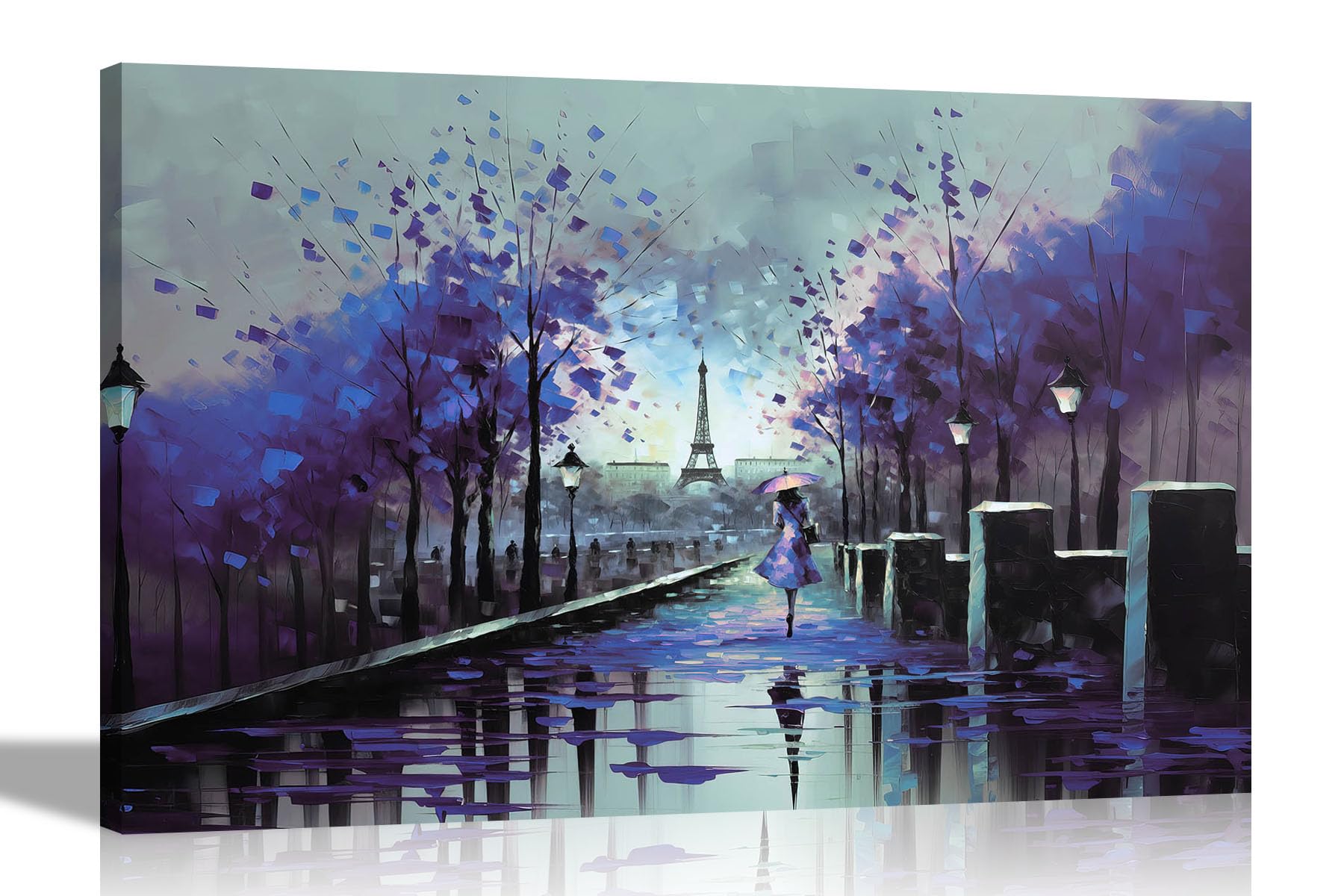 Artley Prints Blue - Alone On A Wet Paris Day Abstract Canvas Prints - Colourful Wall Art Perfect For The Living Room, Home, Bedroom Or Hallway 60 X 40Cm (24 X 16 Inches) A2