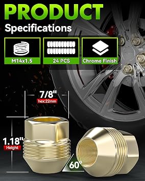 24PCS M14x1.5 Open End Lug Nuts Golden for Chevy GMC Cadillac