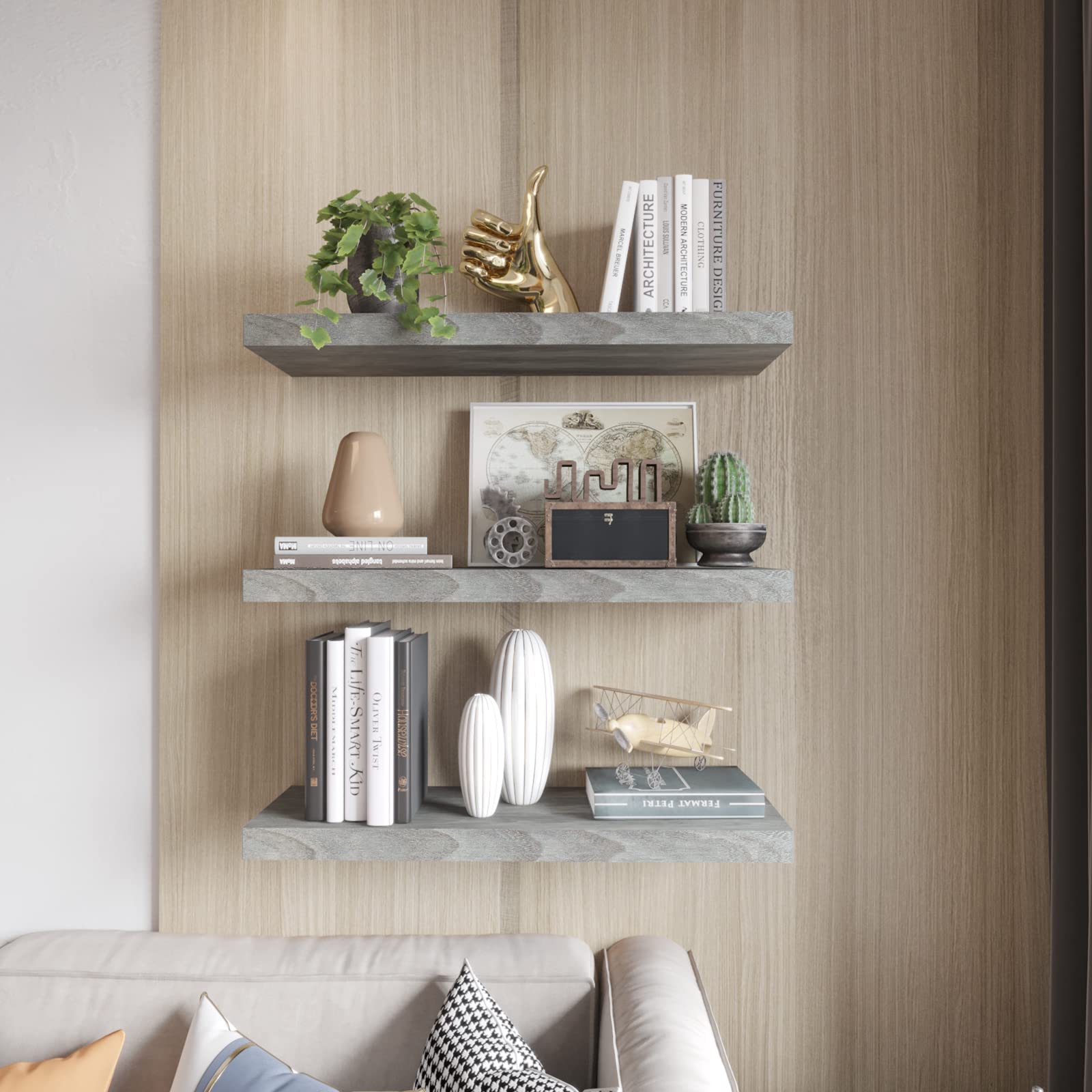 Floating Shelves Wall Shelf Solid Wood Mounted Storage for Bedroom