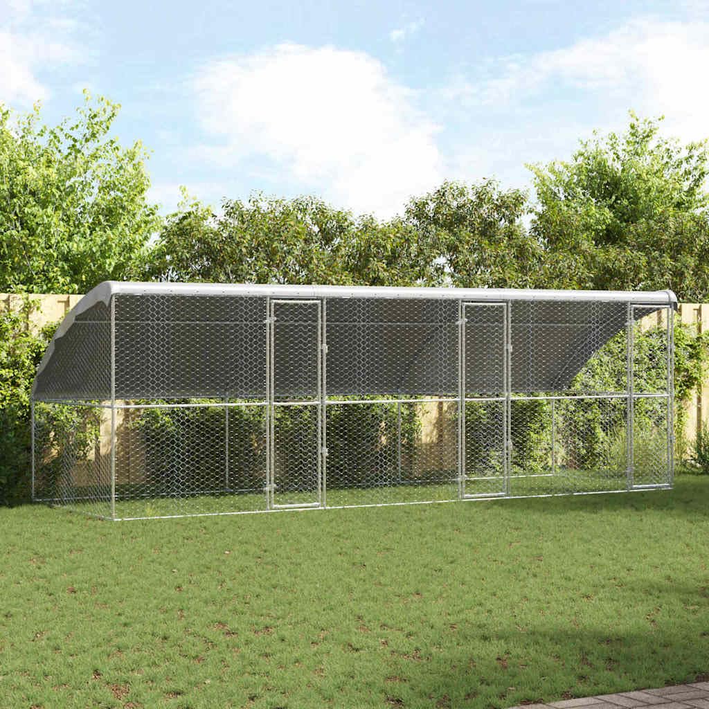 Set di 3 gabbie per cani, colore argento, 600 x 200 x 200 cm | Ampio recinto da giardino con tettuccio protettivo e sistema di bloccaggio per esterni.