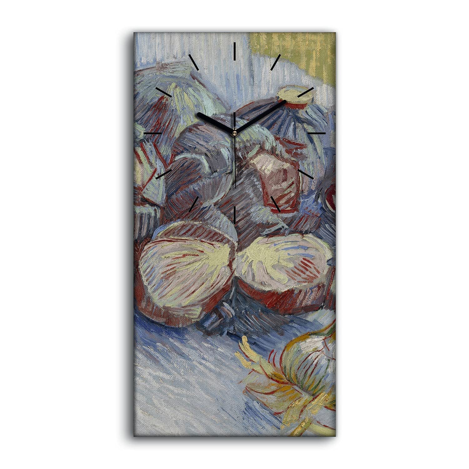 Horloge sur Toile 30x60cm Coloray - Image de Chou Rouge et Oignons - Mains Noires