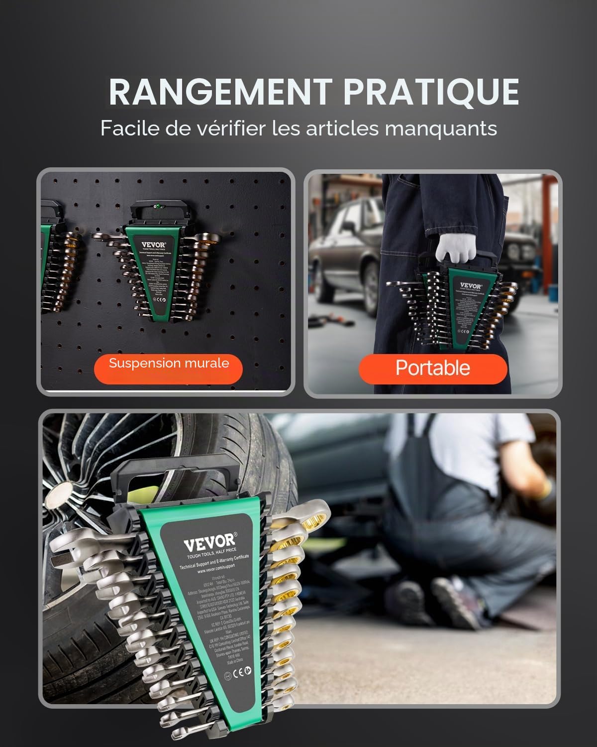 VEVOR Jeu de Clés Mixtes 24PCs, Clés à Cliquet SAE 1/4"-7/8" et Métrique 8-19 mm, Ensemble de Clés en Acier Cr-V, avec Support de Rangement, pour Travaux Ménagers, Réparations Autos, Garage, Atelier