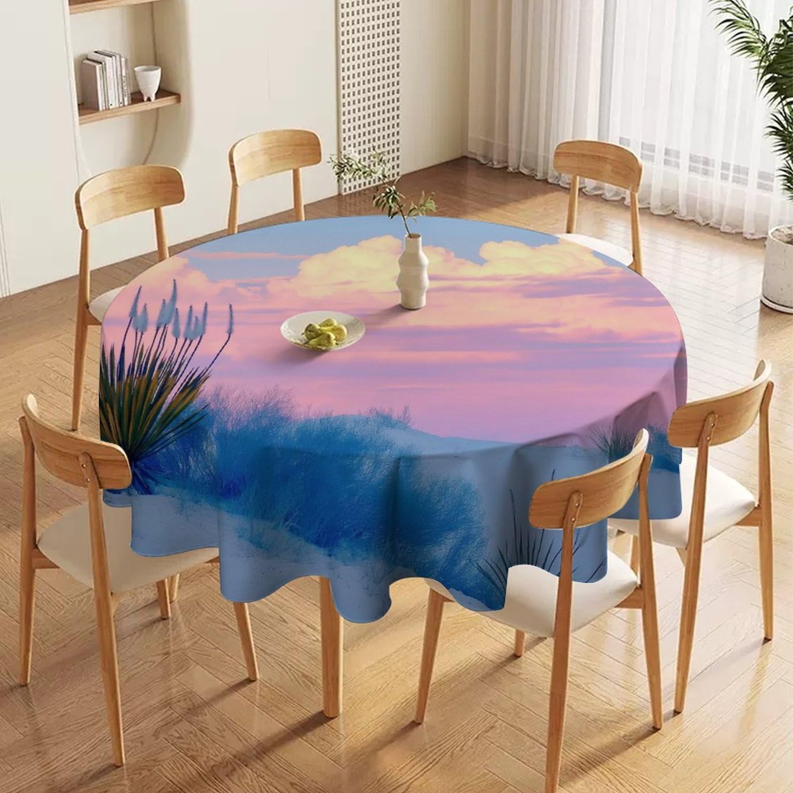 ORDOBO 3D Printed Tablecloth - Night Moon Round Tablecloth Wipeable For Kitchen Dinner Picnic Party Home Fashion Print Table Cover Decoration 127X127Cm
