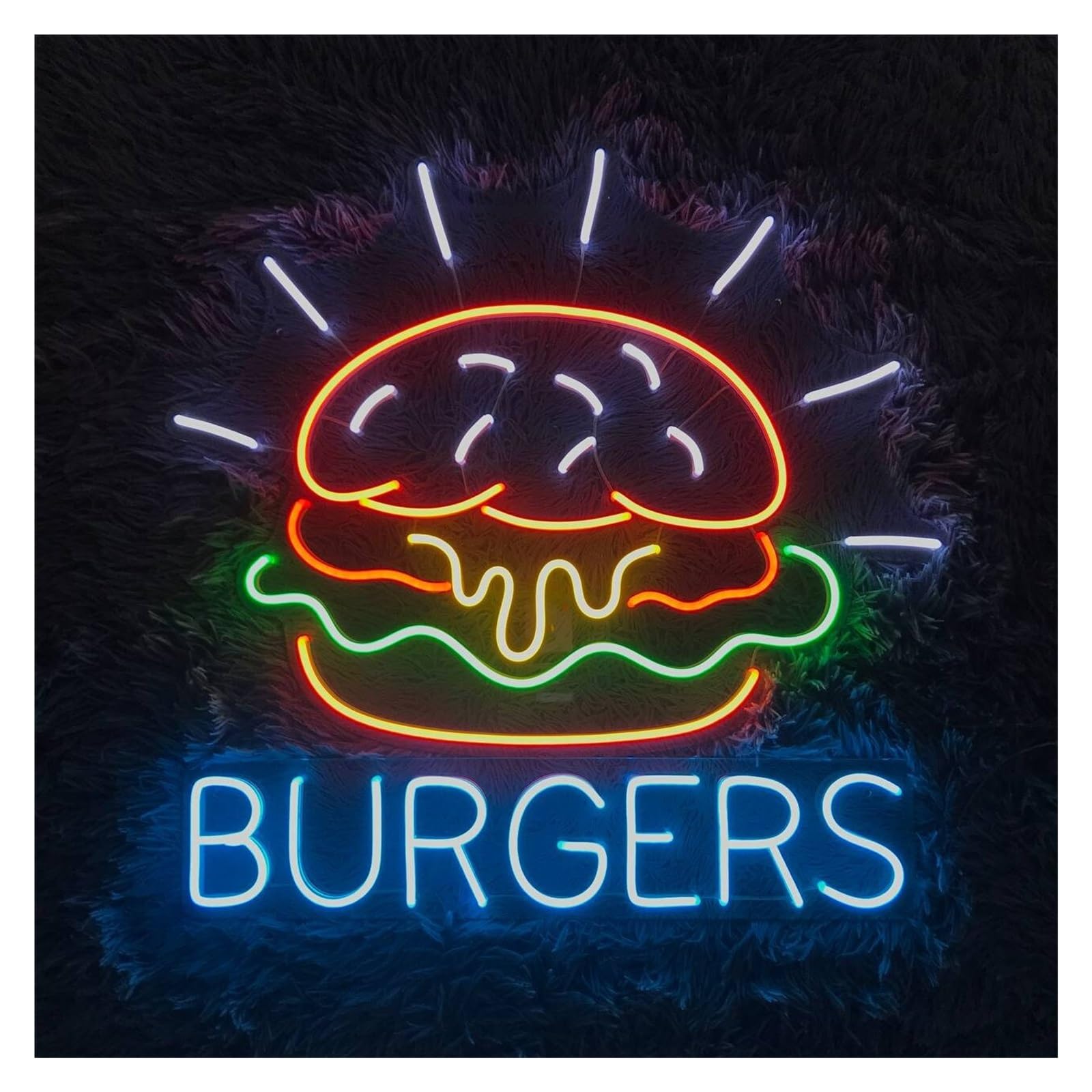 RONGCH Hanging Art Neon Signs Burgers Neon Sign, Suitable for Hamburger Shop Kitchen Decor with Dimmable 50cm(B)