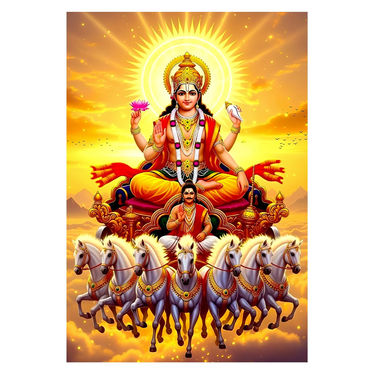 Lord Surya Dev Riding Seven Horses Wall Sticker | Sun God